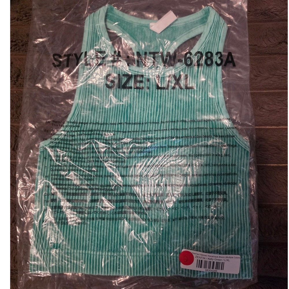 Zenana Kelly Green Washed Ribbed Racerback Brami L/XL